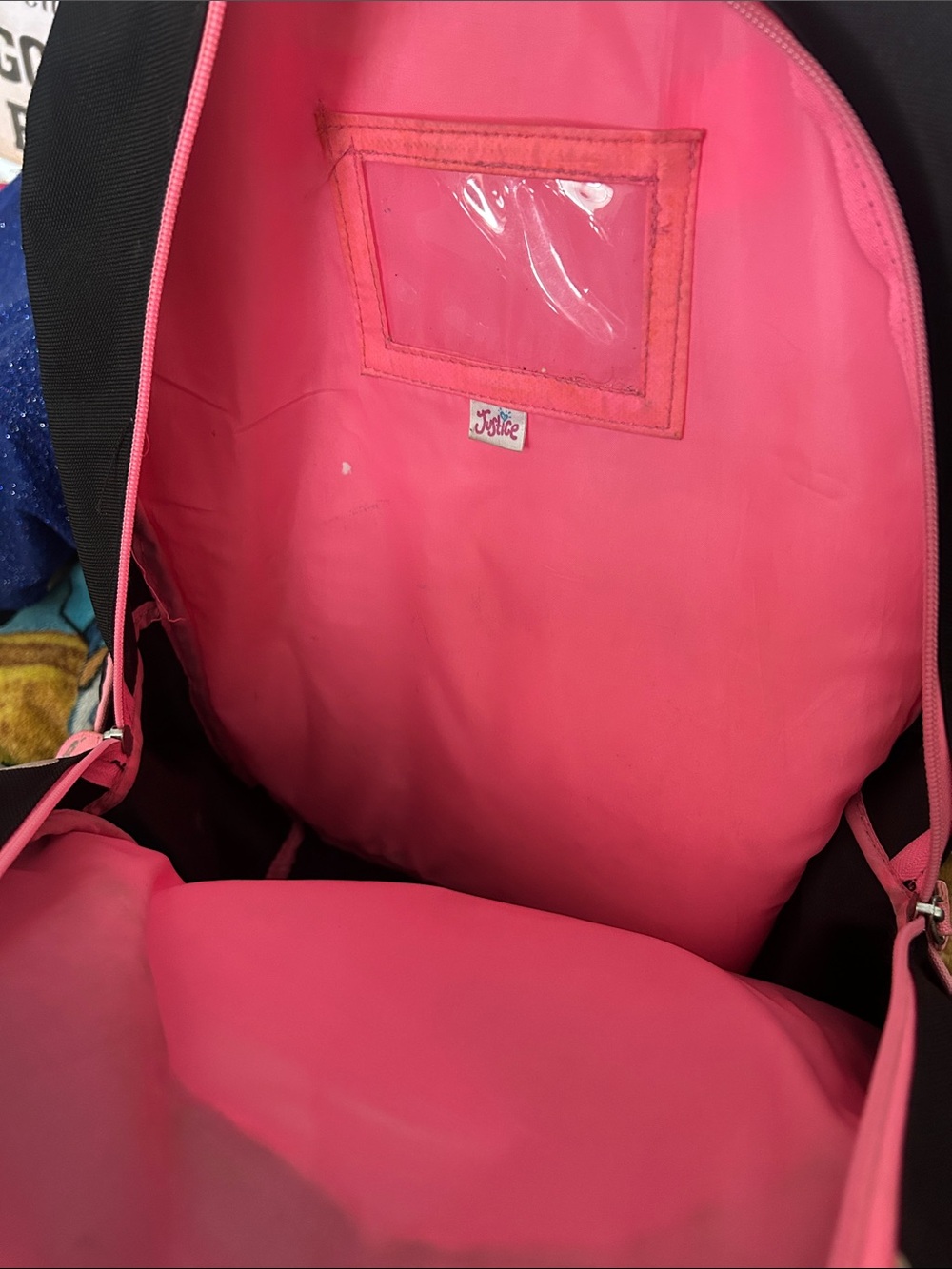 ☮️Justice Backpack - Black & Pink Polka Dots with Glitter J ☮️ - Picture 9 of 14